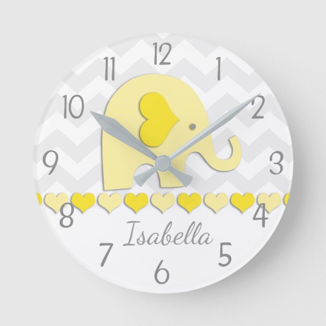 Relógio de Parede Elefante de Cinza Amarela (Frente)