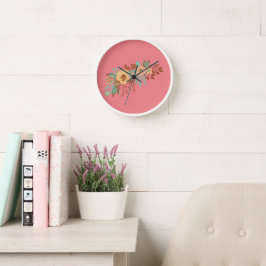 Relógio de Parede em Acrílico Rosa Floral Boho Mod