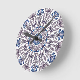 Relógio de Parede em Azul com Padrão Floral de Azu