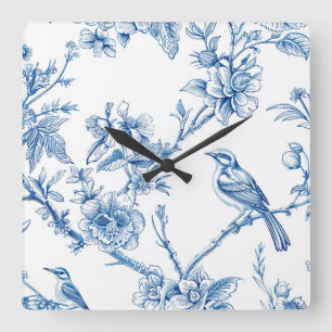 Relógio de Parede em Chinoiserie Branco e Azul