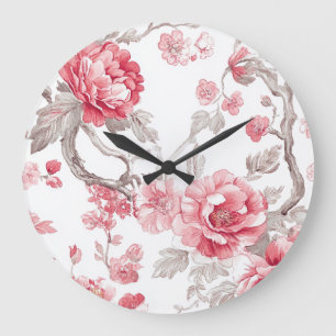 Relógio de Parede em Chinoiserie Branco e Rosa