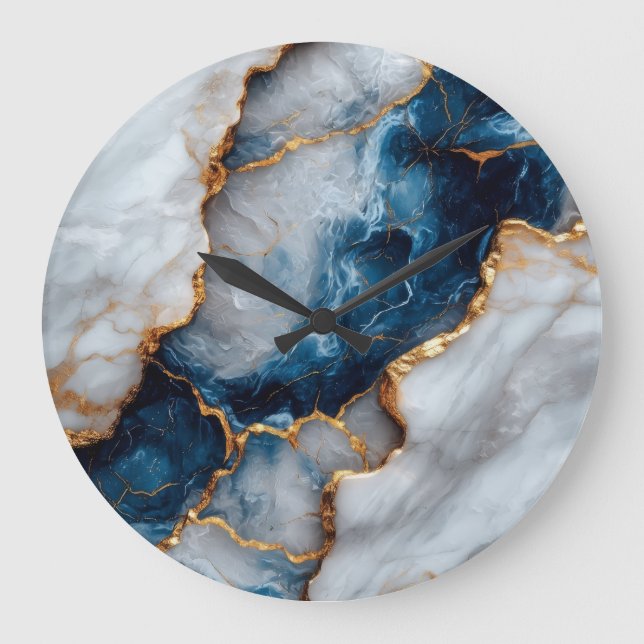 Relógio de Parede em Mármore Azul e Dourado Luxuos (Frente)