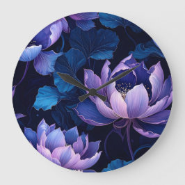 Relógio de Parede Escura do Lotus Azul Roxo Elegan