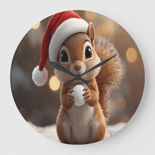 Relógio de Parede Esquilo de Natal Fofo (Frente)