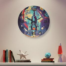 Relógio de Parede Estrela Espacial Retro Vibrante