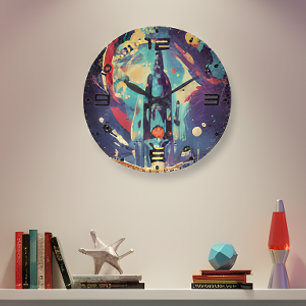 Relógio de Parede Estrela Espacial Retro Vibrante