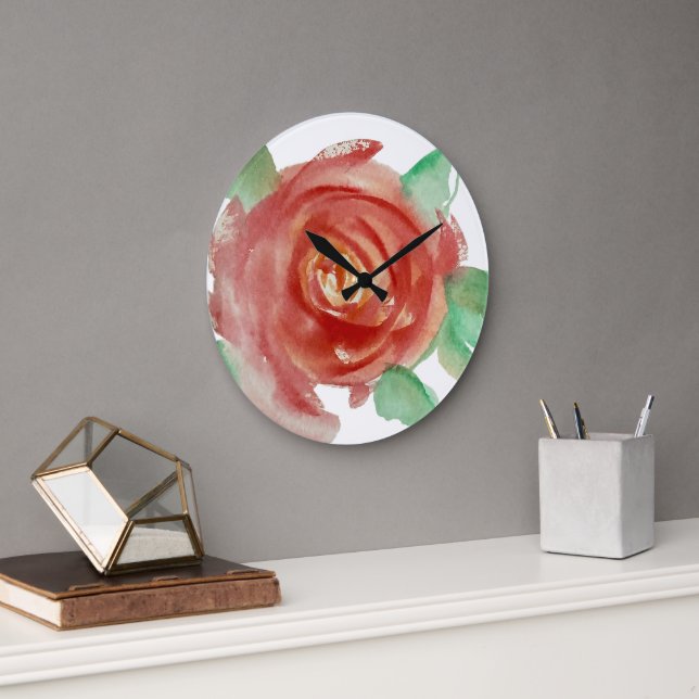 Relógio de Parede Floral Artístico de Rosa em Aqua (Escritório)