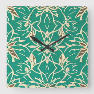 Relógio de Parede Floral Azul Turquesa Art Déco