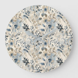 Relógio de Parede Floral Azul Vintage Neutro