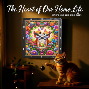 Relógio de Parede Floral com Gatinho Listrado Cora