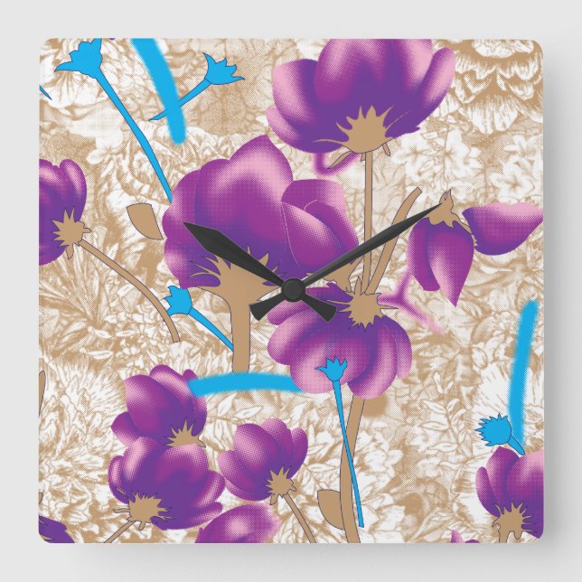 Relógio de Parede Floral de Luxo – Elegância Roxa (Frente)