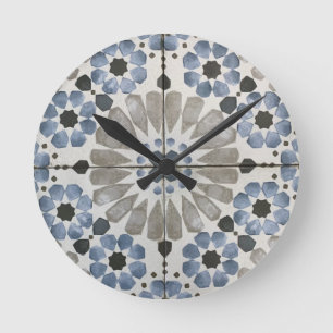Relógio de Parede - Floral Designer Azul Cinza Rép