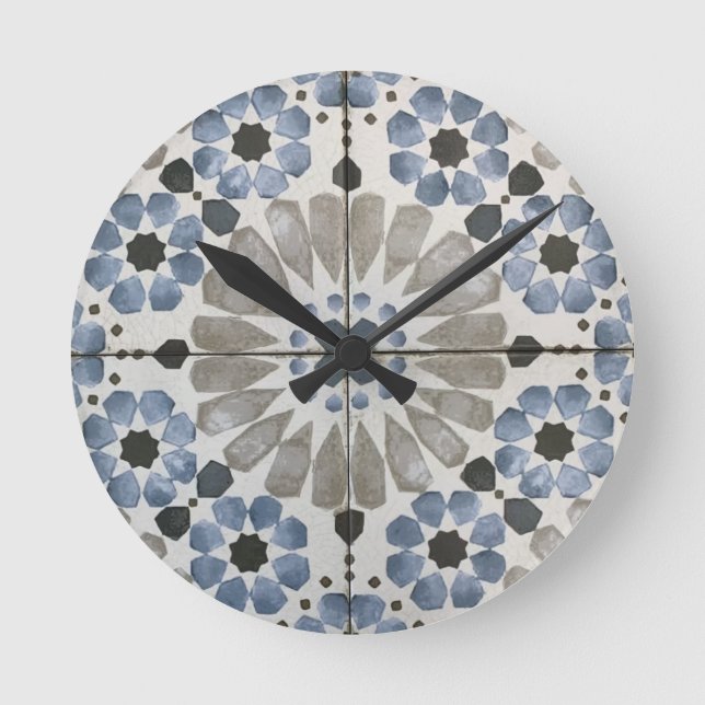 Relógio de Parede - Floral Designer Azul Cinza Rép (Frente)