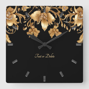 Relógio de Parede Floral Dourado