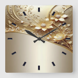 Relógio de Parede Floral Dourado Ornamentado Moder