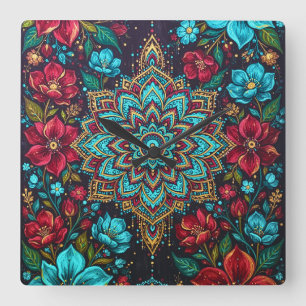 Relógio de Parede Floral Mandala Colorido   Decora