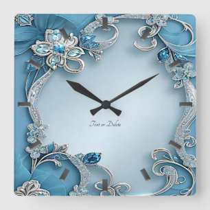 Relógio de Parede Floral Ornamentado Azul