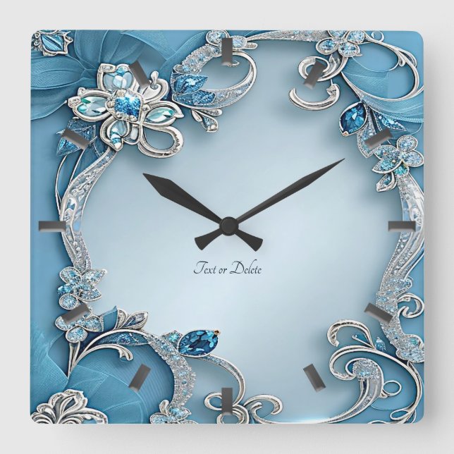 Relógio de Parede Floral Ornamentado Azul (Frente)