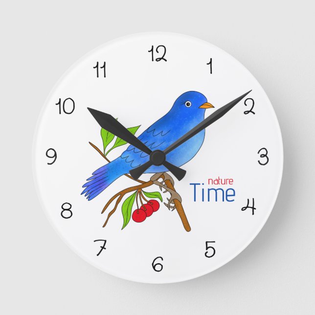 Relógio de Parede Floral Pássaro Azul – Hora da Na (Frente)