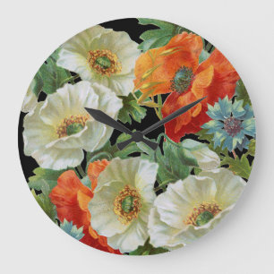 Relógio de Parede Floral Vintage Laranja e Branco 