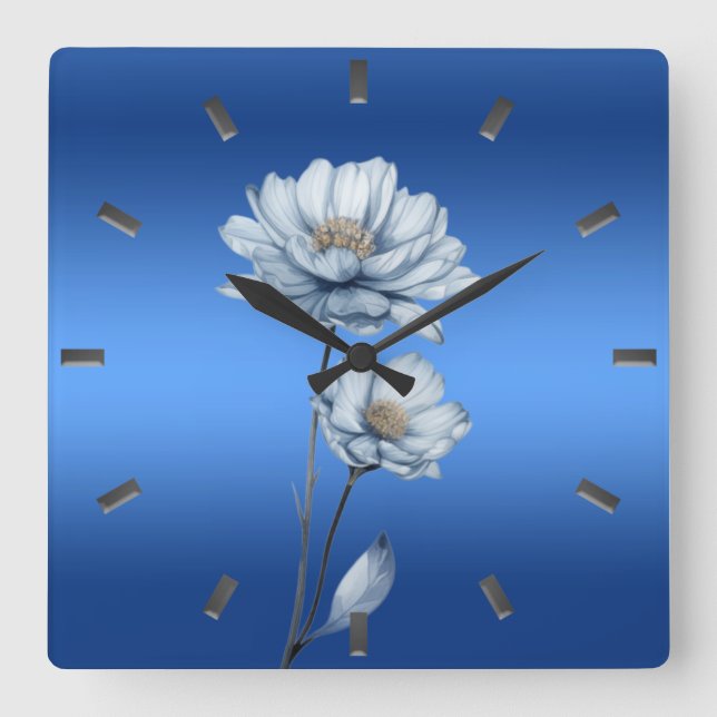 Relógio de Parede Flores Aquarela Azul (Frente)