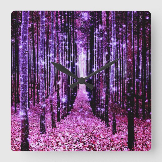 Relógio de Parede Floresta Mágica Roxo Rosa (Frente)