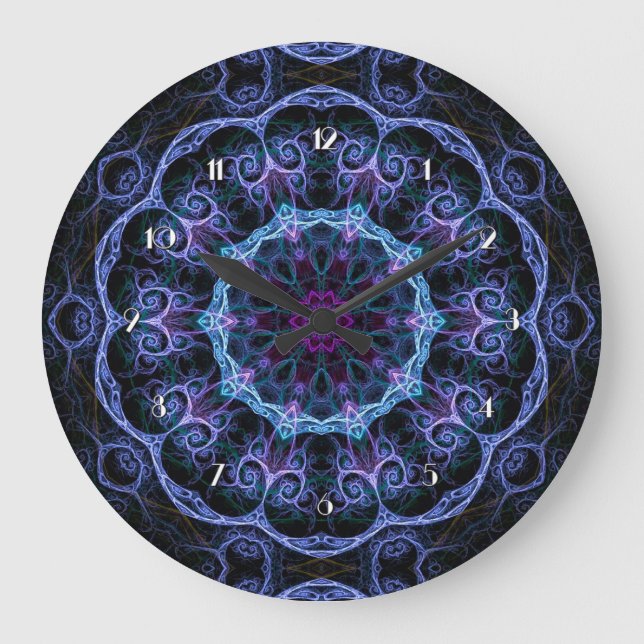Relógio de Parede Fractal Floral Azul e Rosa (Frente)