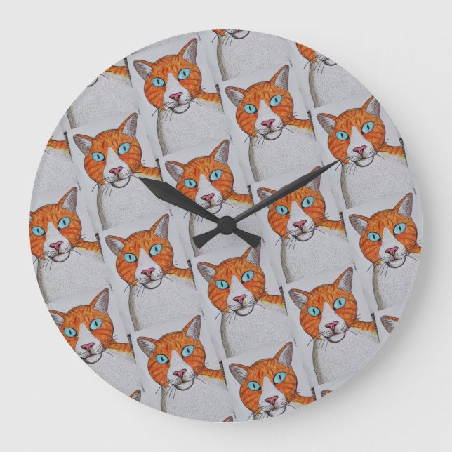Relógio de Parede Gato Gengibre e Branco (Frente)
