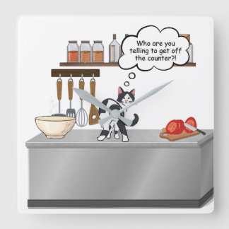 Relógio de Parede Gato no Balcão da Cozinha