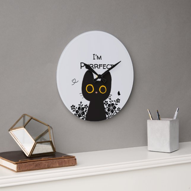 Relógio de Parede Gato Preto Fofo Perfeito (Escritório)