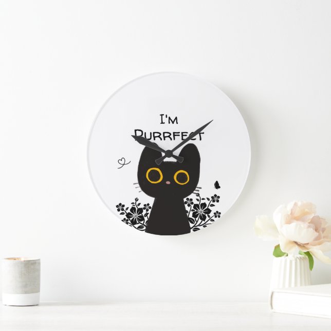 Relógio de Parede Gato Preto Fofo Perfeito (Lar)