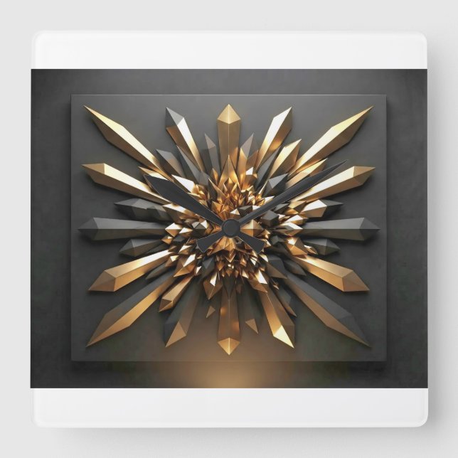 Relógio de Parede Geométrico 3D em Ouro Luxuoso e  (Frente)