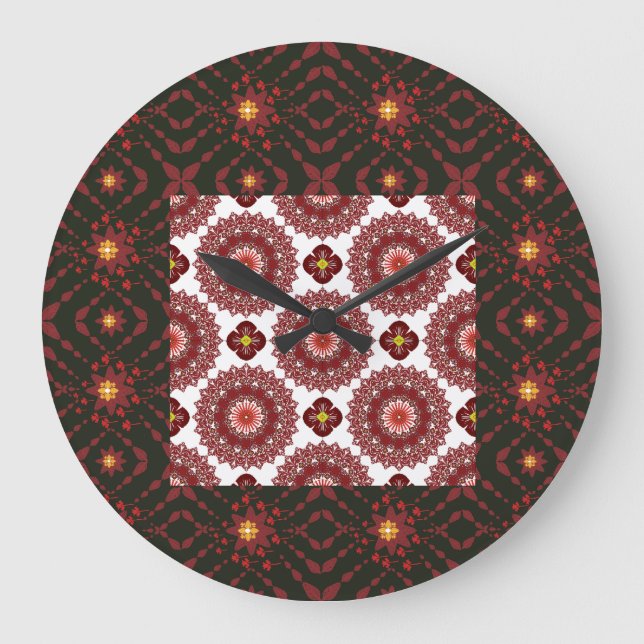 Relógio de Parede Geométrico Mandala Vermelho Escu (Frente)