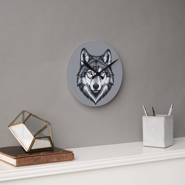 Relógio de Parede Gráfico com Cabeça de Lobo Solit (Escritório)