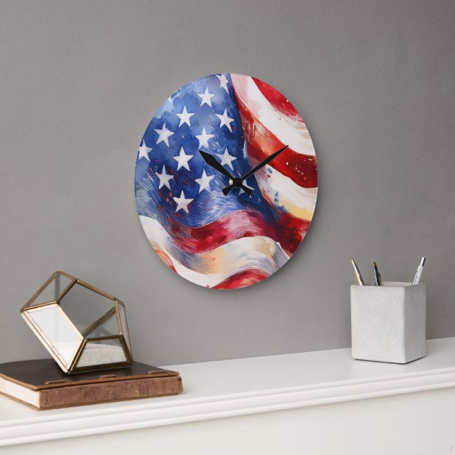 Relógio de Parede Grande com Bandeira Americana em (Escritório)