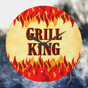 Relógio de Parede Grill King BBQ Red Flames