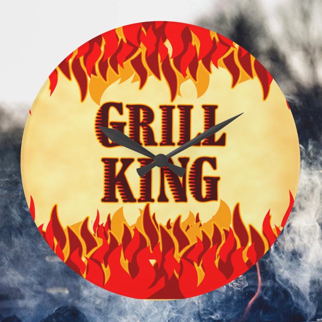 Relógio de Parede Grill King BBQ Red Flames (Grill King BBQ red flames wall clock)