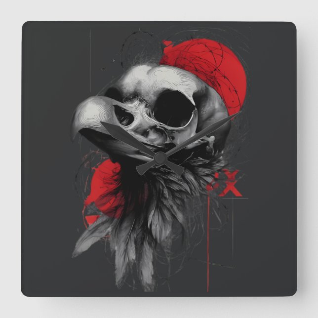 Relógio de Parede Grunge Gótico Crânio de Corvo Ed (Frente)