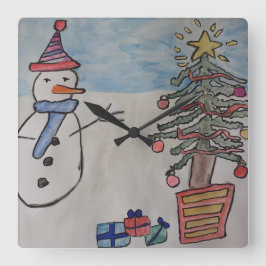Relógio de Parede Homem de Neve e Árvore de Natal