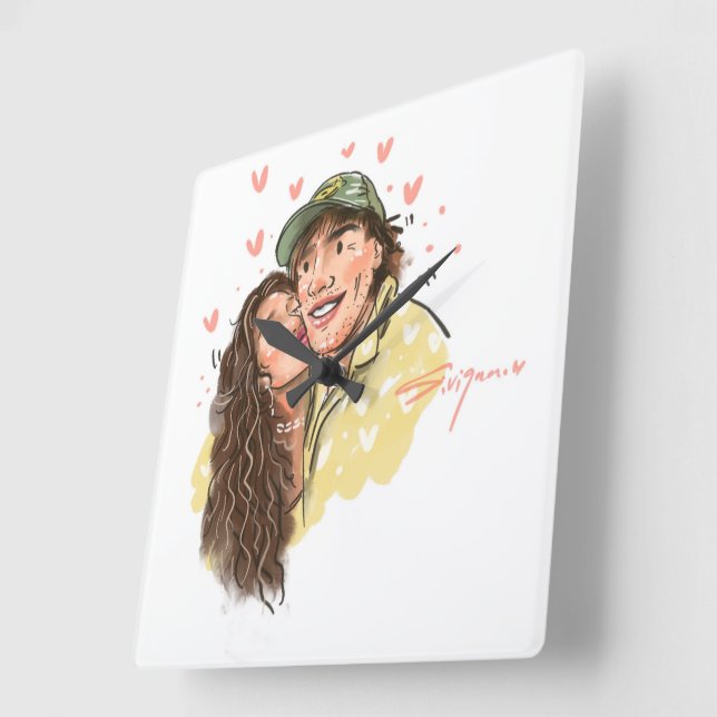 Relógio de Parede Ilustrado de Casal Romântico (Ângulo)