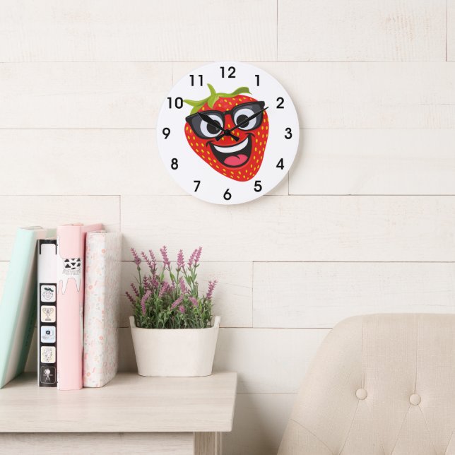Relógio de Parede Infantil Morango Engraçado (Sala de leitura)
