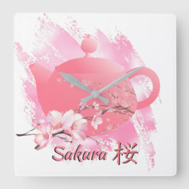 Relógio de Parede Japanese Sakura Bule de Chá