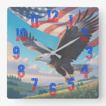 Relógio de Parede Liberty Eagle & Flag Square (177