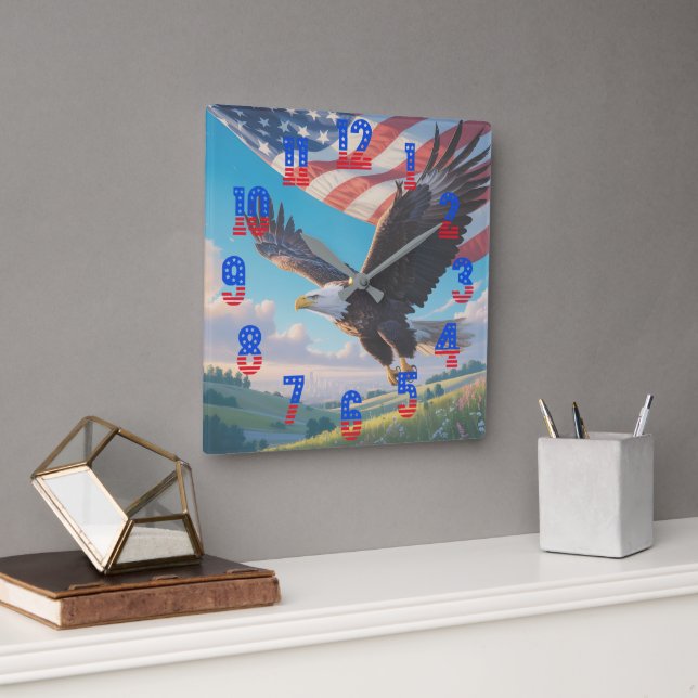 Relógio de Parede Liberty Eagle & Flag Square (177 (Escritório)