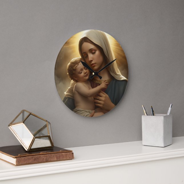 Relógio de Parede Mãe Maria e Menino Jesus (Escritório)