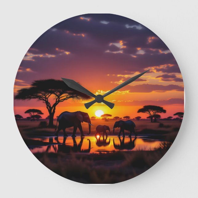 Relógio de Parede Majestade do Pôr do Sol Africano (Frente)