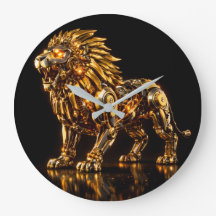 Relógio de Parede Majestoso Leão Dourado Steampunk