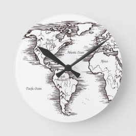 Relógio de Parede - Mapa Mundial B/W EUA África Eu