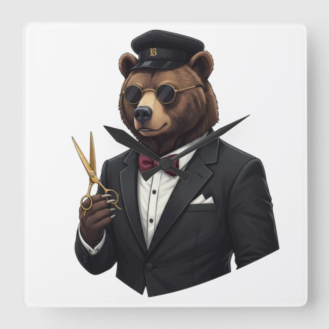 Relógio de Parede Master Barber Bear Luxo - Barbea (Frente)