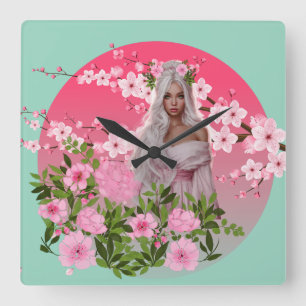 Relógio de Parede Menina Flor de Cerejeira
